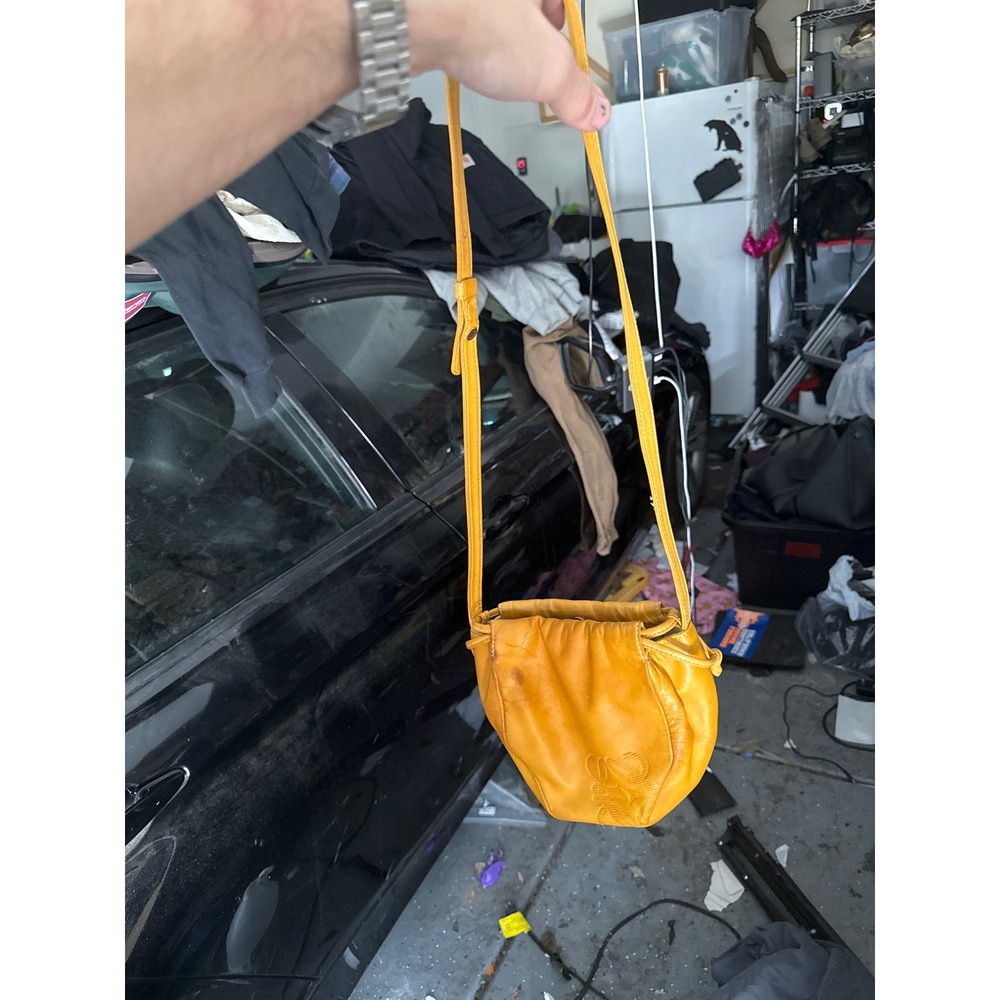LOEWE Flamenco Mini Drawstring Crossbody Bag Gold Nappa Leather Anagram Embossed
